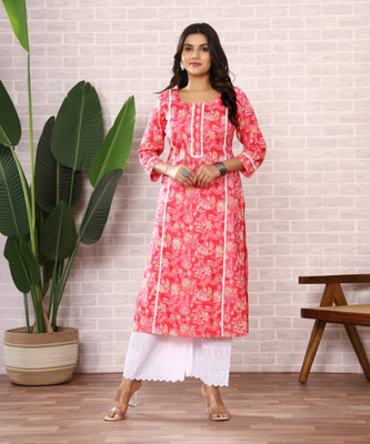 Safoora Creation Women Printed Straight Kurta(Pink)