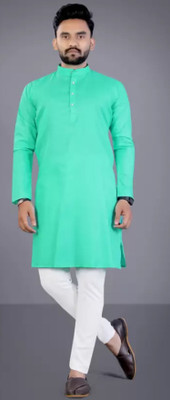kanha creation Men Solid Straight Kurta(Light Green)
