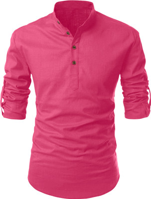 FOLGEN Men Solid Casual Pink Shirt