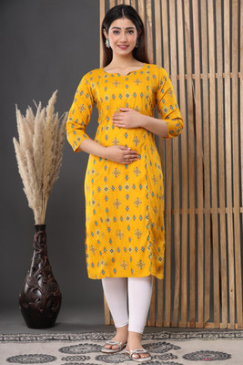 PARASNATH Women Printed Straight Kurta(Yellow)
