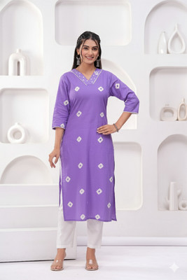 Dinaya Women Printed Straight Kurta(Purple)