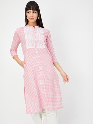 MAX Women Printed Straight Kurta(Pink)