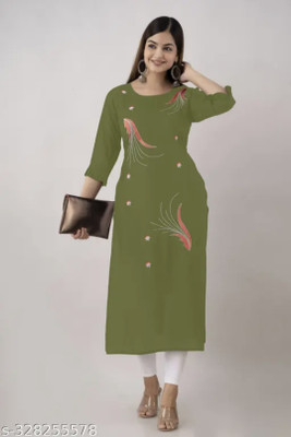 Hanumant Creation Women Embroidered A-line Kurta(Dark Green)