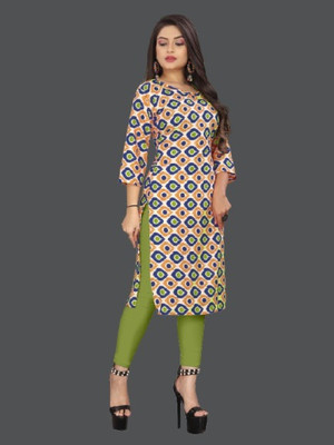 dharmanandan creation Women Printed Straight Kurta(Blue)