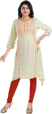 SC KURTIS Women Embroidered Straight Kurta(Yellow)
