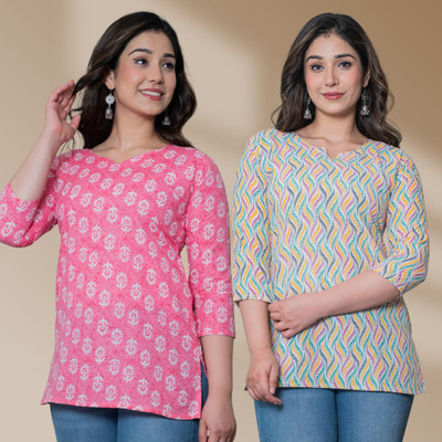 I N ENTERPRISES Women Floral Print Straight Kurta(Pink, Multicolor)