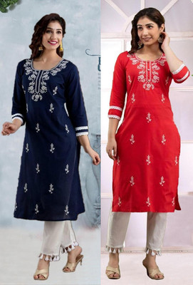 SISTO Women Chikan Embroidery A-line Kurta(Multicolor)