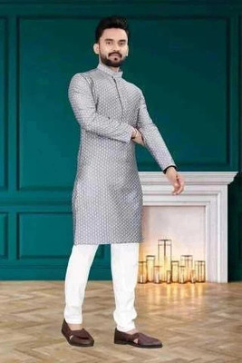 SHIVGARMENT Men Printed A-line Kurta(Grey, White)