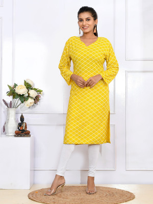 Kesarya Women Printed Straight Kurta(Yellow)