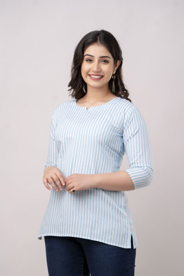 VROEGER Women Self Design Straight Kurta(Blue)
