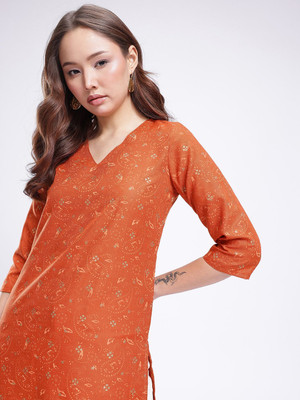 Anouk Rustic Women Printed Straight Kurta(Red)