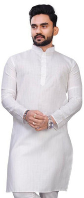 tejvin Men Solid Straight Kurta(White)