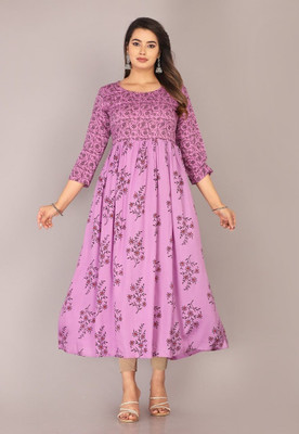 PRIYANSHI DESIGNING Women Printed Anarkali Kurta(Purple)