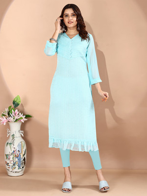ZAZADIYA ENTERPRISE Women Self Design A-line Kurta(Blue)