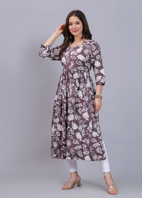Mahruchi Textile Women Block Print Flared Kurta(Grey)
