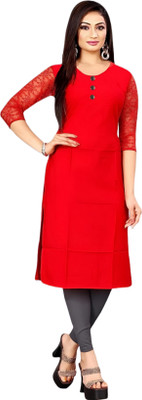 HouseOfCommon Women Solid Straight Kurta(Red)