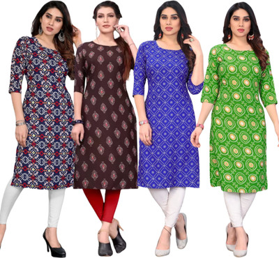 KurtisMart Women Printed Straight Kurta(Blue)