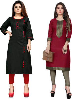 AAI MOGAL Women Solid Straight Kurta(Red)