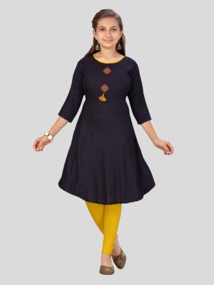 Aarika Girls Solid A-line Kurta(Dark Blue)