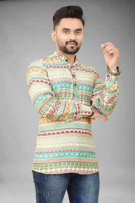 Bluestar Enterprise Men Printed Ethnic Dress Kurta(Yellow)