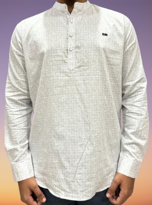 T-zone Men Printed Straight Kurta(White)