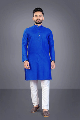 Enmozz Men Solid Straight Kurta(Blue)