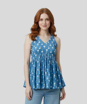 MISHTI TEXTILE Beach Wear Printed Women Blue Top