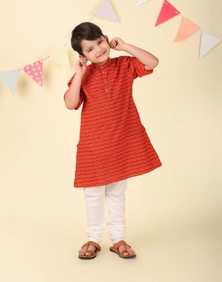 Fabindia Boys Printed A-line Kurta(Red)