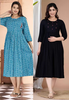 Priyas Creation Women Printed Anarkali Kurta(Light Blue)