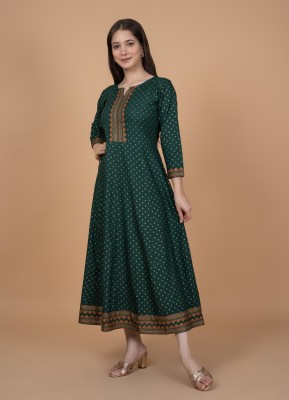 Annsh Apparel Women Polka Print Anarkali Kurta(Dark Green)