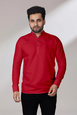 LIMRO Men Solid Straight Kurta(Red)