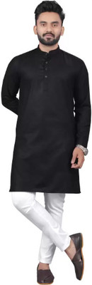 Shree Dutt Creation Men Solid Straight Kurta(Black)