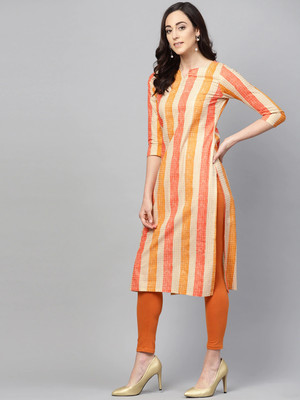 AHIKA Women Printed Straight Kurta(Orange)