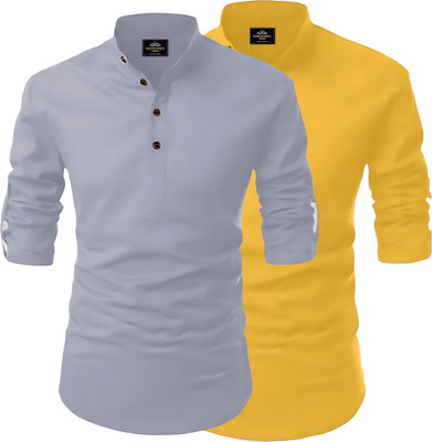 Kavyangle Creation Men Solid Straight Kurta(Grey, Multicolor)