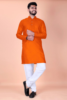Reyansh Men Solid Straight Kurta(Orange)