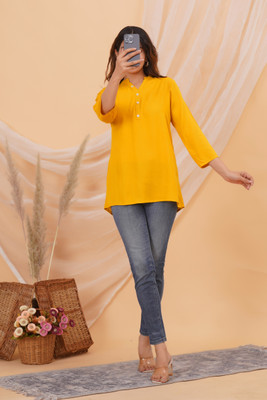 Mishti Fashion Women Solid Straight Kurta(Yellow)