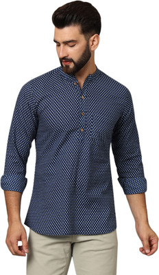 FABRIC FITOOR Men Printed Straight Kurta(Blue)