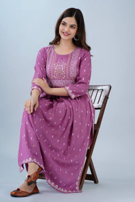 S MART CREATION Women Printed A-line Kurta(Pink, White, Gold)