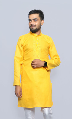 Wallaby Men Solid A-line Kurta(Yellow)