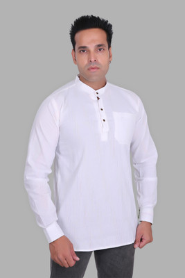 Fabricana Men Solid A-line Kurta(White)