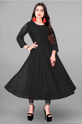 vidya fashion mart Women Embroidered Anarkali Kurta(Black)