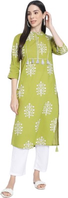 Rimeline Fashion Women Printed Straight Kurta(Green)