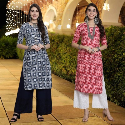 EthnicBasket Women Printed A-line Kurta(Blue, White, Red)