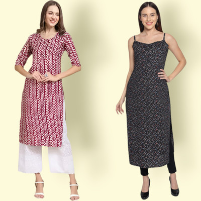 HouseOfCommon Women Printed, Striped Straight Kurta(Multicolor)