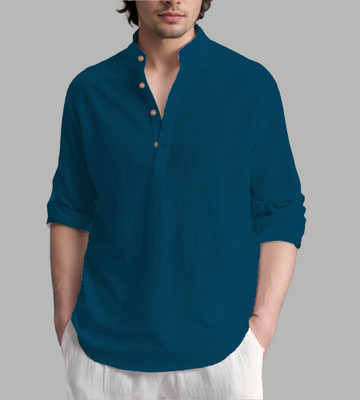 Univibe Men Solid Straight Kurta(Blue)