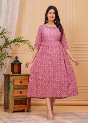 STYLE HEAVEN Women Printed A-line Kurta(Pink)