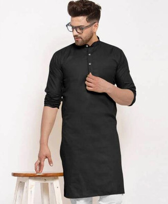 SUFFY CREATION Men Solid Straight Kurta(Black)