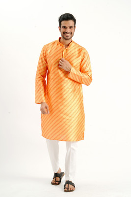 JODIDAR Men Printed Straight Kurta(Yellow)