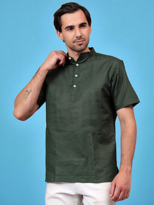 FireFish Men Solid A-line Kurta(Green)