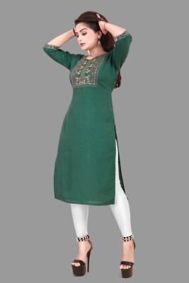 PAFASHION Women Embroidered A-line Kurta(Green)